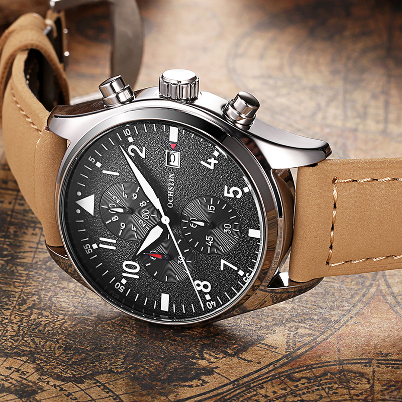 Leather Watch Band Men - OCHSTIN Original Men Chronograph Watches Stopwatch