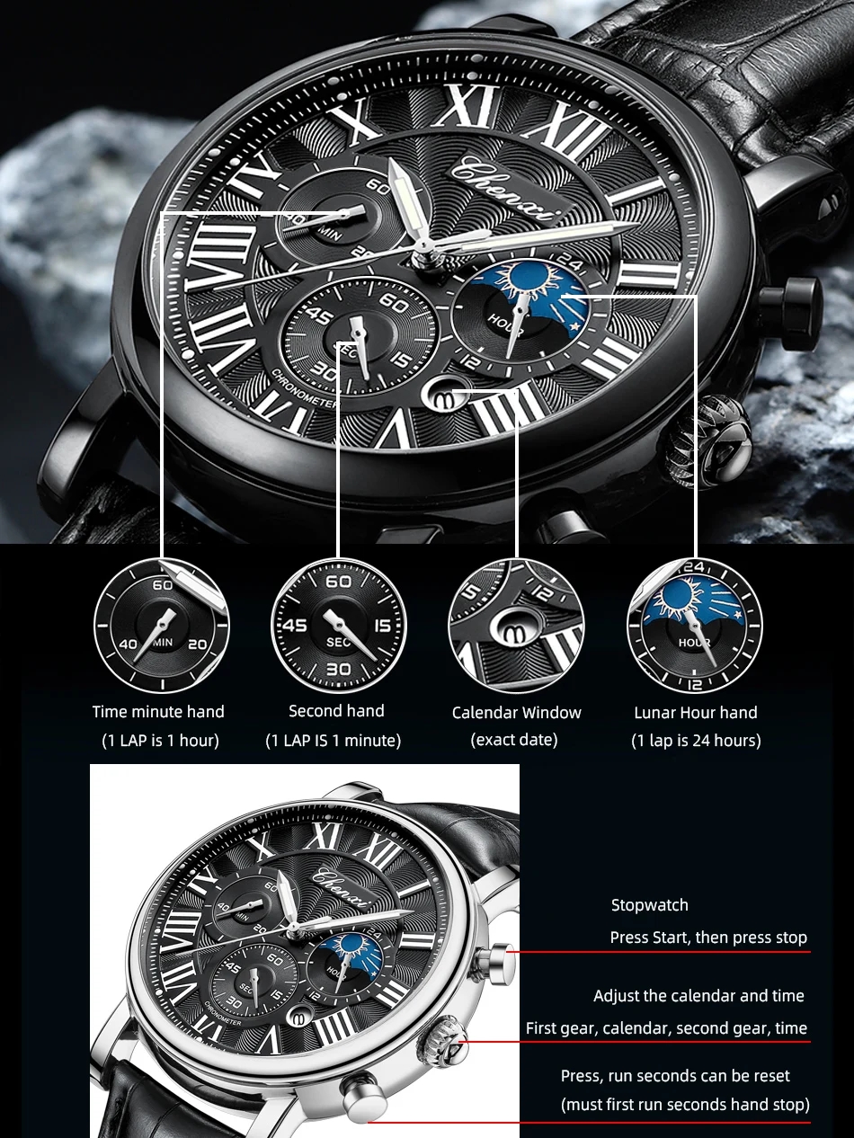 CHENXI 973 Men Quartz Watch Fa - Leather Watch Band Men incelemesi ve fiyatı