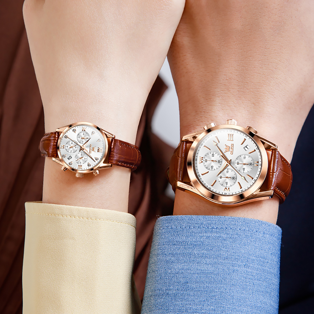 OLEVS Couple Watch for Men Wom - Leather Watch Band Men incelemesi ve fiyatı