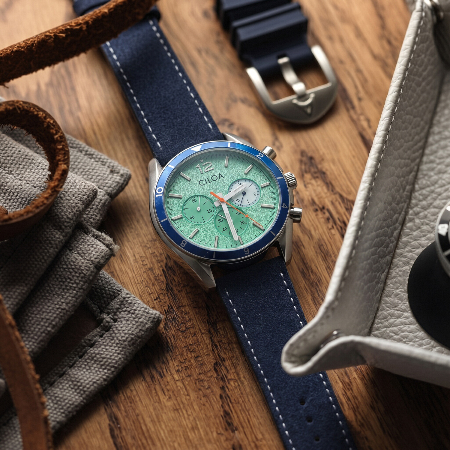 CILOA Men's Chronograph Watch  - Suede Strap Watch incelemesi ve fiyatı