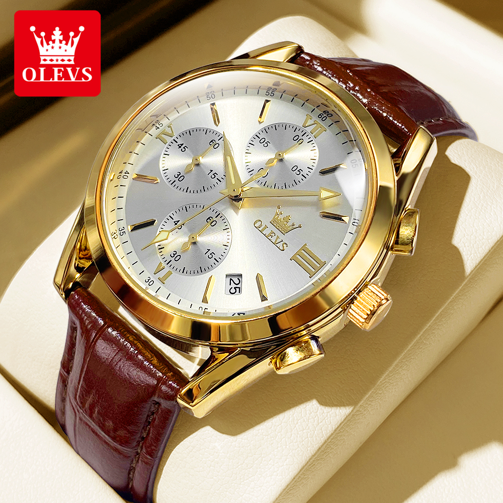 OLEVS 2872 Chronograph Men's W - Leather Watch Band Men incelemesi ve fiyatı