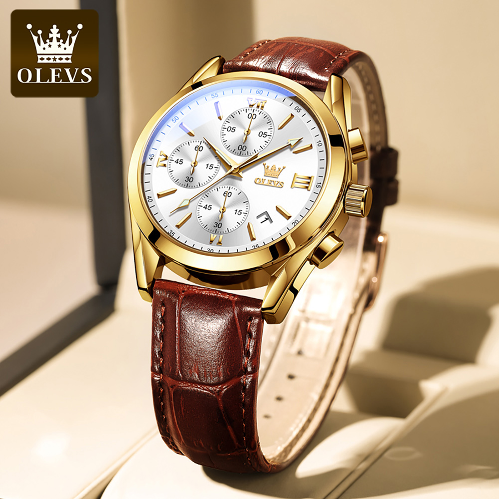 OLEVS 2872 Chronograph Men's W - Leather Watch Band Men incelemesi ve fiyatı